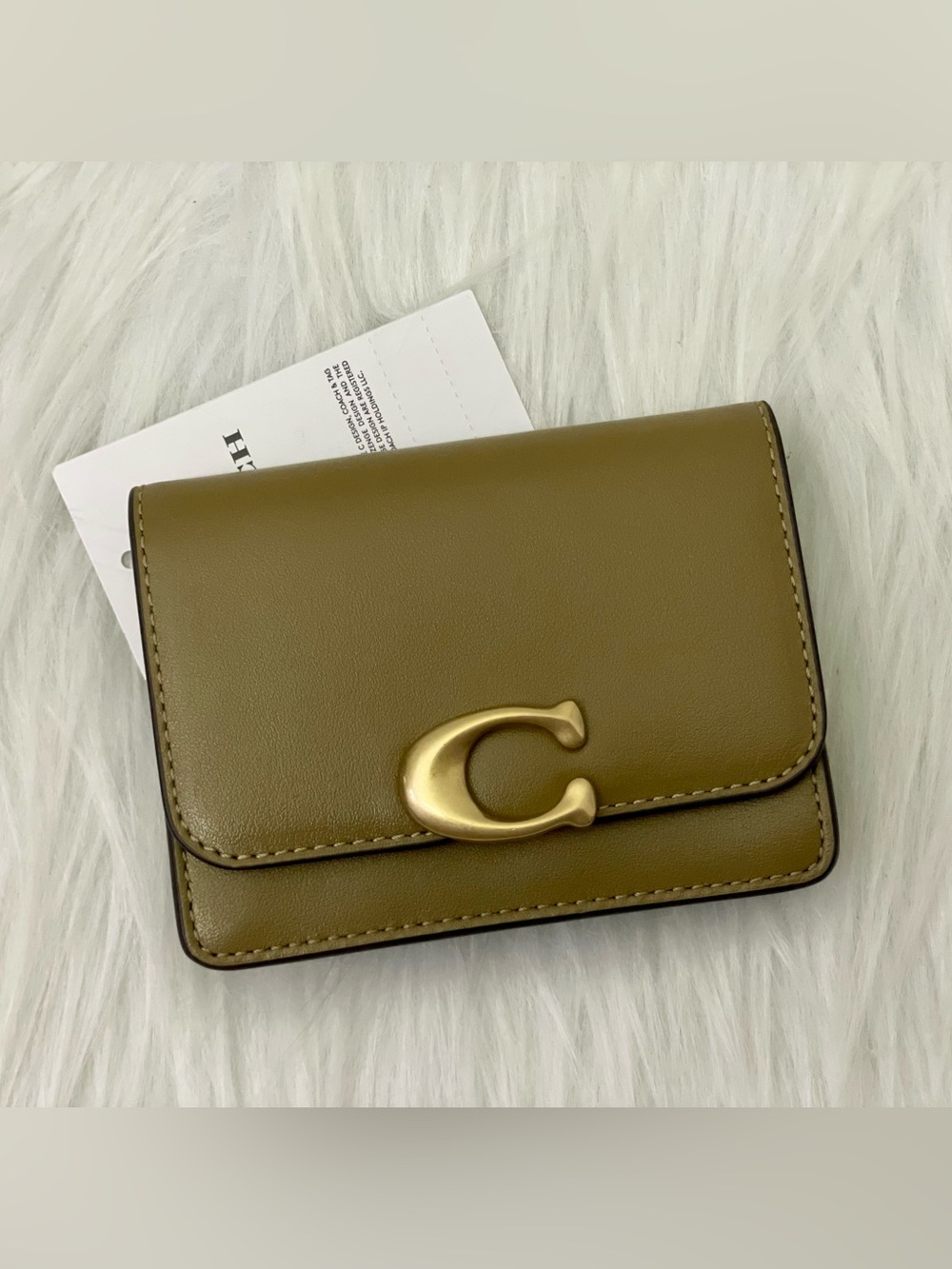 Coach Bandit Card Case - CH825 Muted Olive Green Luxe Refined Calf Leather With